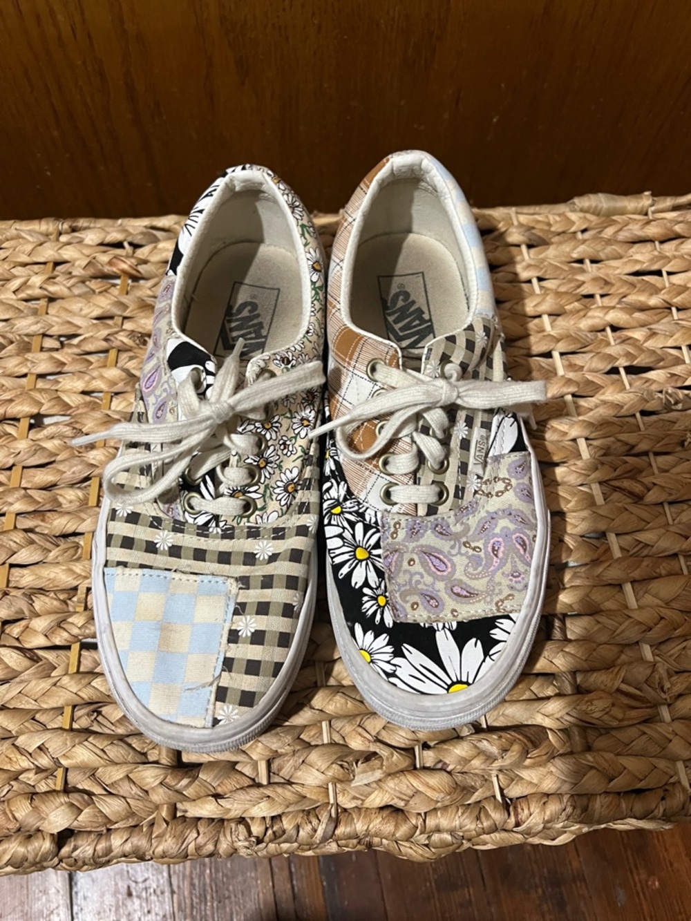 Vans Patchwork Low-Top Sneakers in Black, White, Tan, Lavender